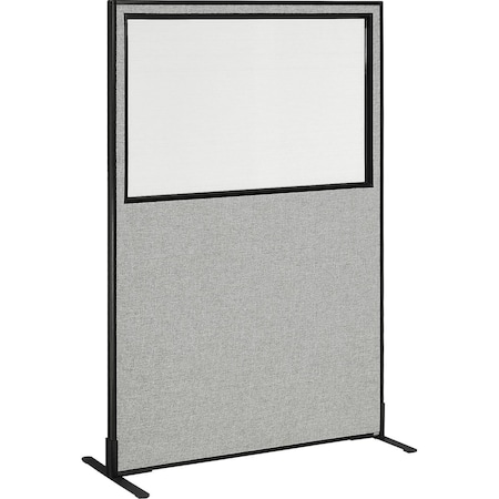 Global Industrial 48-1/4W x 96H Freestanding Office Partition Panel with Partial Window, Gray 695789FWGY